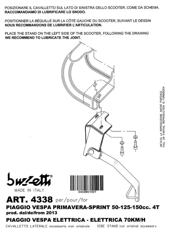 CAVALLETTO LATERALE VESPA PRIMAVERA 50/125/150 - VESPA SPRINT 50/125/150 - VESPA ELETTRICA - VESPA ELETTRICA 70 KM - immagine 2